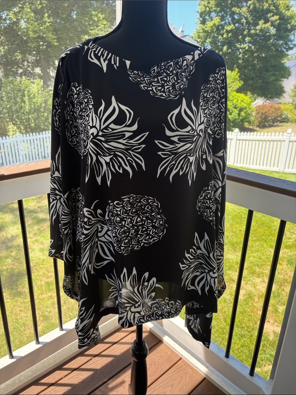Chico's Black and White Floral/Pineapple Tunic